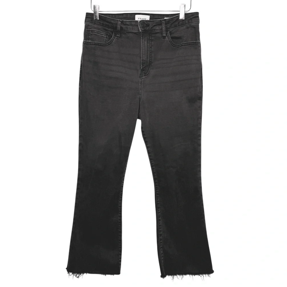 FRAME Le Crop Mini Bootcut Washed Black Frayed Women’s Jeans Sz 30
